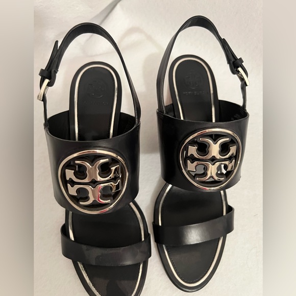 Tory Burch Shoes Tory Burch Miller Wedge Navy And Silver M Poshmark